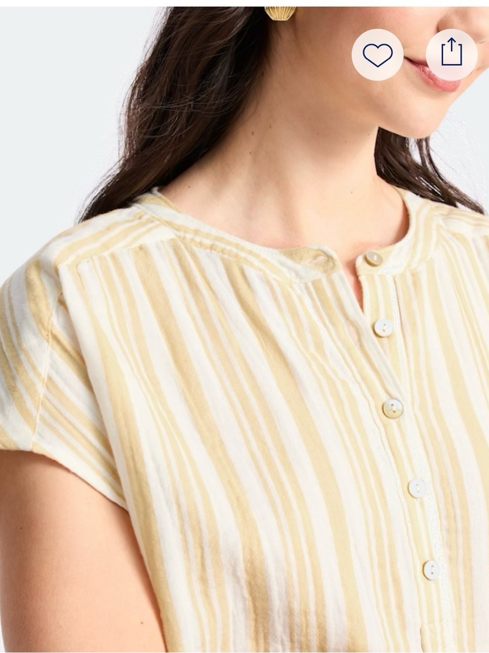 Market & Spruce Yellow and White Striped Henley Top - Picture 3 of 3